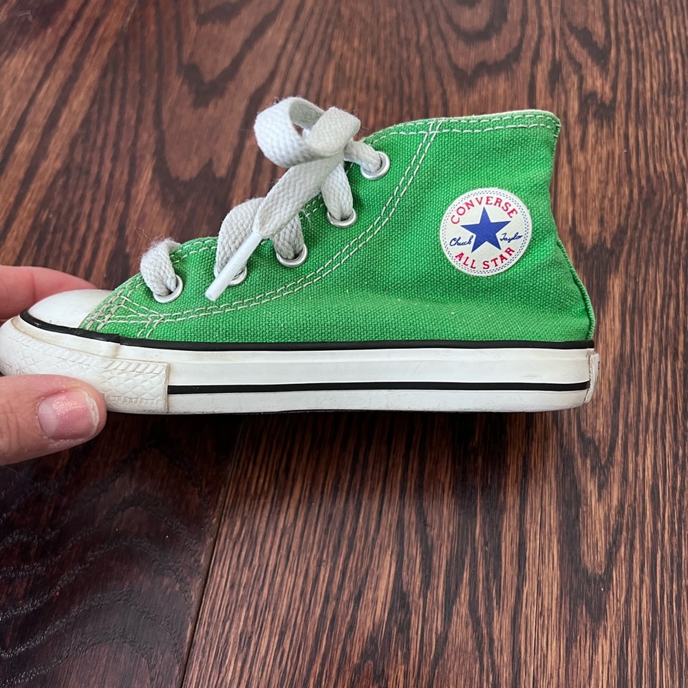 Kids Green Canvas Converse High-Top Sneakers - Classic Lace-Up - Picture 2 of 5